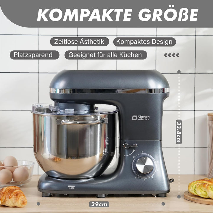 Kitchen in the box Küchenmaschine, 7,5 L Knetmaschine 1400 W, 6 Geschwindigkeits Teigmaschine mit Rü