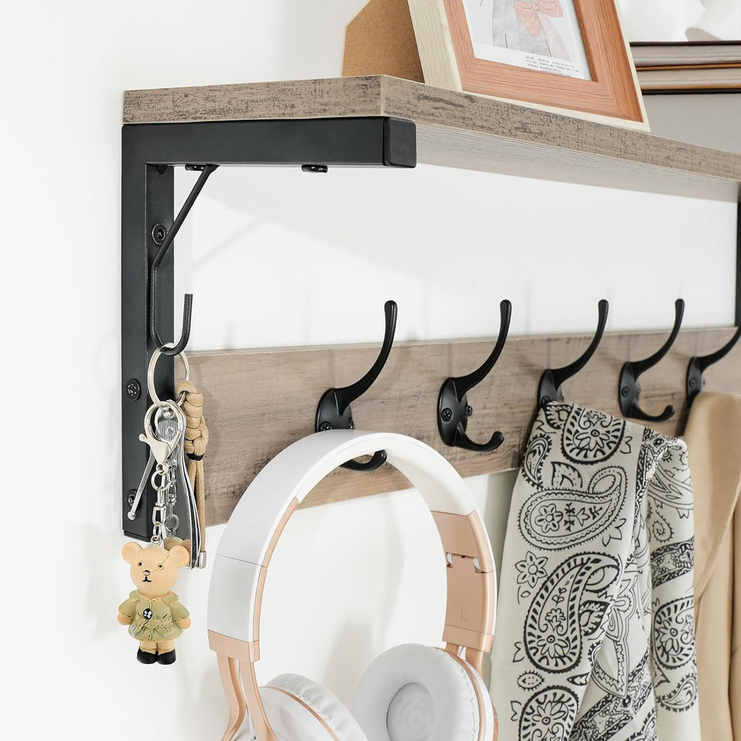 HOOBRO Wandgarderobe, Wandregal mit 7 Haken und Ablage, Hängeregal mit Garderobenleisten, Wandmontag