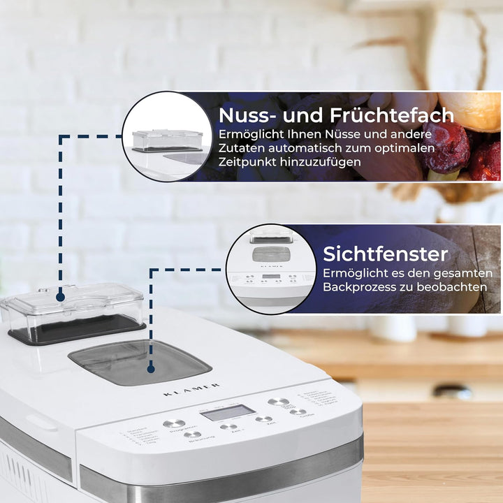 KLAMER Brotbackautomat, 14 Backprogramme, 3 einstellbare Bräunungsstufen, automatische Zubereitung v