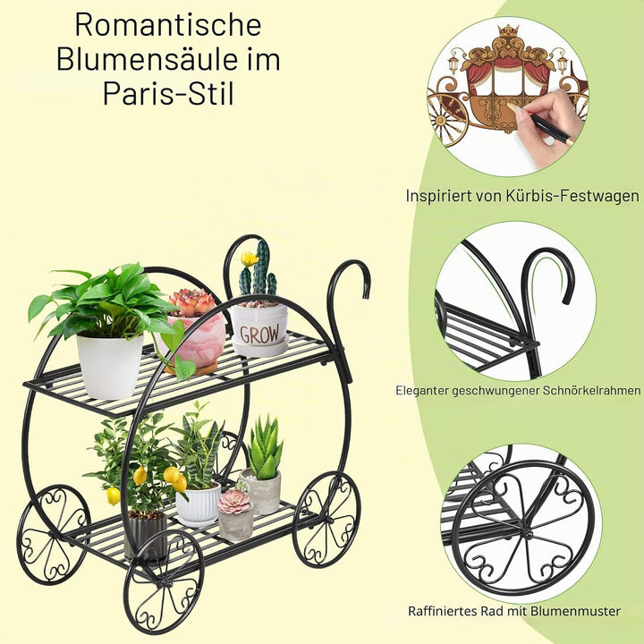 HOMASIS Metall-Pflanzenregal, Einzigartiger &amp; filigraner Blumenständer für draussen, 2-stufiger schm