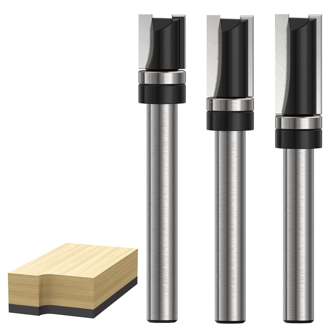 Sinoprotools 3 Stück Bündigfräser – 8mm Schaft Ø 12 mm Kopierfräser,Bündigfräser mit Auswechselbarem