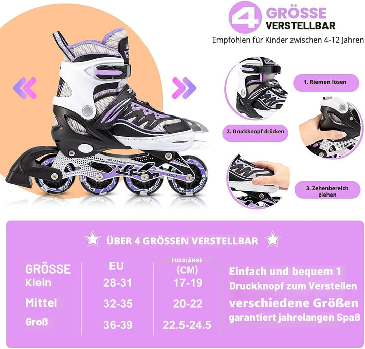 2PM SPORTS Cytia Rosa/Violett grössenverstellbare Inliner Kinder mit leuchtenden LED Rollen, lustige