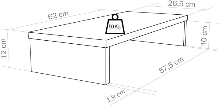 Henor Monitorständer TV-Bildschirmerhöhung in FSC® Holz 62 x 26.5 x 12 cm. Unterstützt 50 kg Graphit