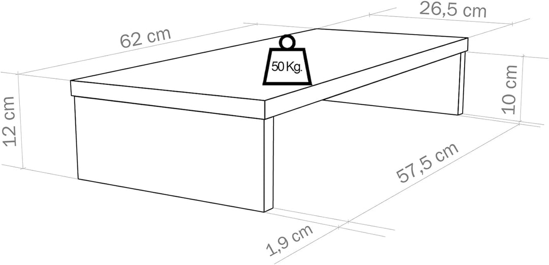Henor Monitorständer TV-Bildschirmerhöhung in FSC® Holz 62 x 26.5 x 12 cm. Unterstützt 50 kg Eiche E