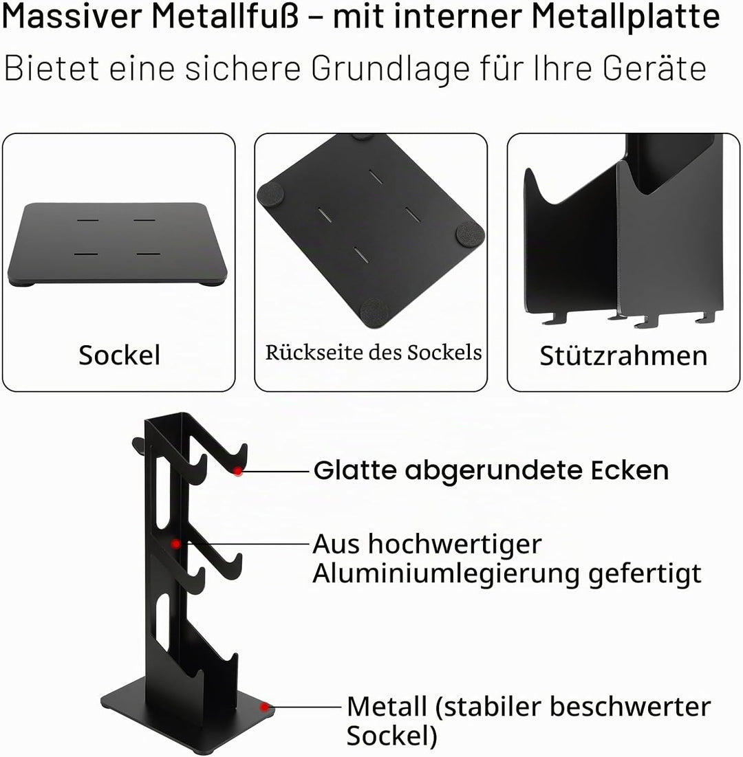 3-stöckig Spielkonsole &amp; Kopfhörer Halterung Gamepadhalterung Kopfhörerhalterung Ständer 3 Schwarz,