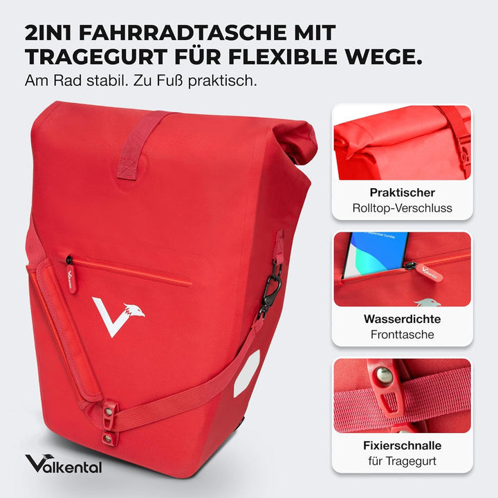 Valkental® Grosse & wasserdichte Gepäckträgertasche [28L] Abschliessbare Befestigung [PVC frei] Fahr