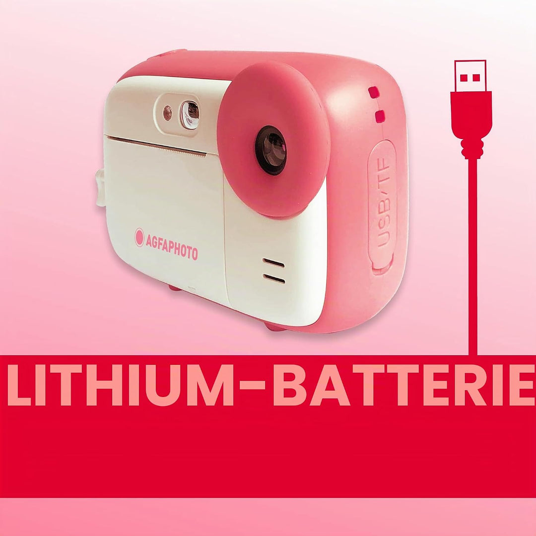 AGFA Photo Realikids Instant Cam + 3 Rollen Thermopapier, ATP3WH – Sofortbildkamera für Kinder, LCD-