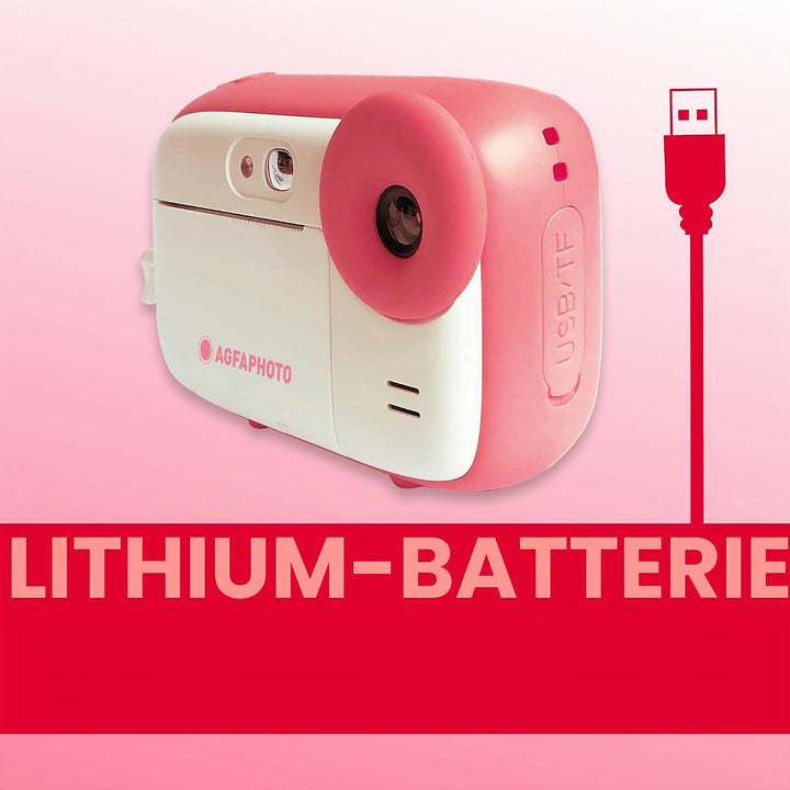 AGFA Photo Realikids Instant Cam + 3 Rollen Thermopapier, ATP3WH – Sofortbildkamera für Kinder, LCD-