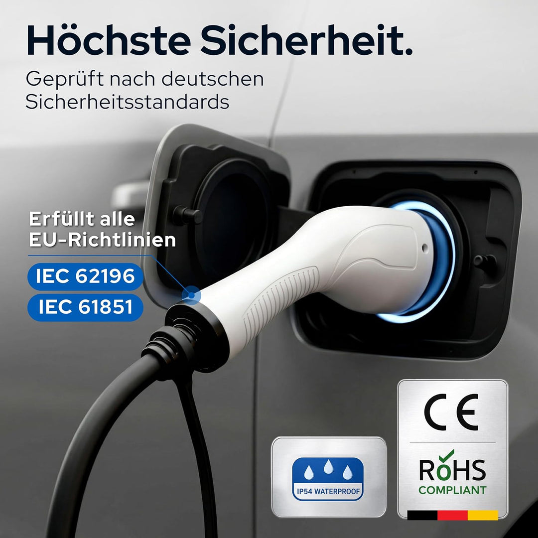 EVify Typ 2 Ladekabel 22kW 7M 32A für Elektroauto &amp; Hybrid inkl. Kabeltasche • Kabel 3 phasig für EV