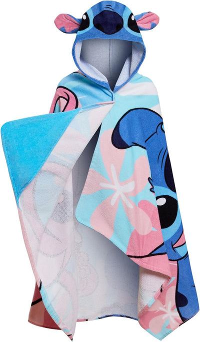 Disney Stitch Kapuzenhandtuch, Angel-Poncho, 100% Baumwolle, Strandtuch für Kinder, Badetuch, Badetu