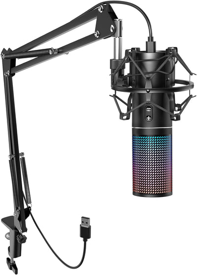 RGB USB Gaming Mikrofon PC, TONOR Podcast Microphone standmikrofon Nierencharakteristik Metall Gehäu
