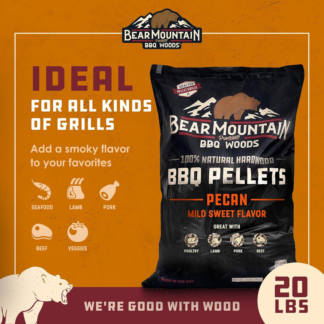 Bear Mountain BBQ 100 % natürliche Hartholz-Pellets – Pekannuss (9 kg Beutel), perfekt für Pellet-Rä