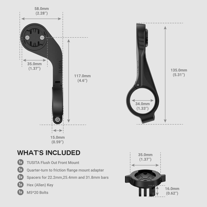TUSITA Flush Out Front Halterung Kompatibel mit Wahoo Elemnt GPS Fahrradcomputer, Viertelumdrehung z