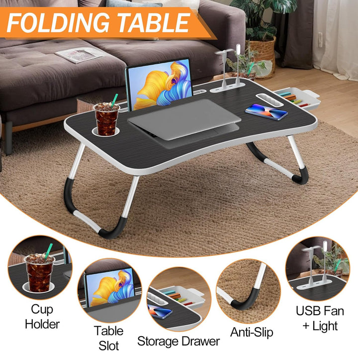WoRaum Klappbarer Laptop-Schreibtisch 60x40cm – Leichter, Multifunktionaler Bett Schreibtisch mit Ka