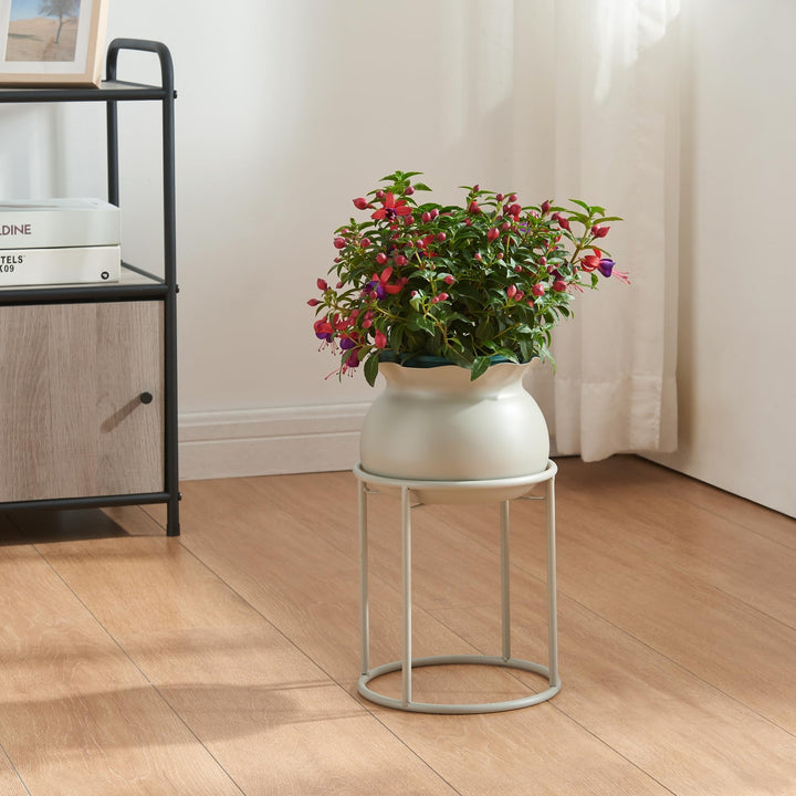 [en.casa] Blumenständer Assen Pflanzenständer mit Blumentopf Metall Hellgrau Pflanzenregal 31,5 x 19