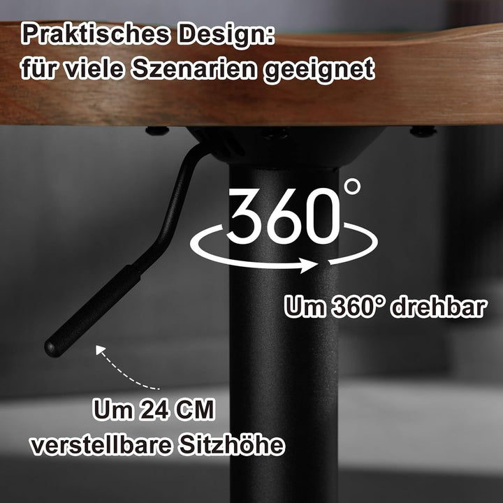 WOLTU Barhocker 2er Set, Hocker höhenverstellbar, Massivholz, Braun | Barstuhl mit Sattelsitz Fussst