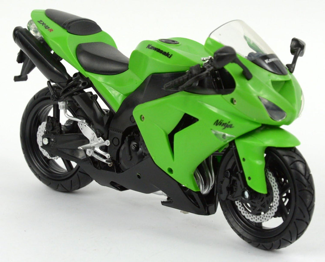 New Ray 42443 A - Kawasaki ZX 10 R / Honda CBR Motorrad, Miniaturfahrzeug, Massstab 1:12, Grün / Sch