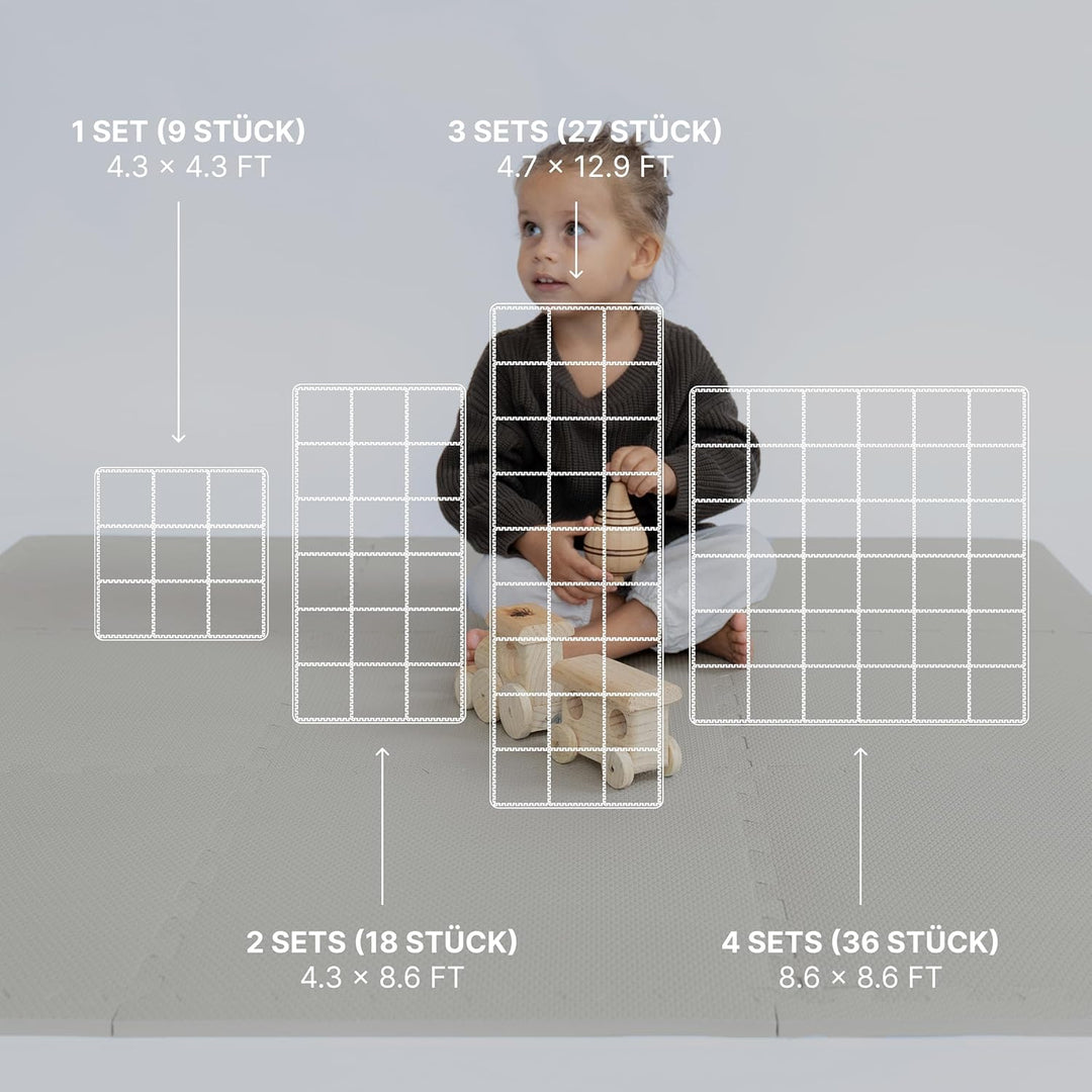 Toddlekind Baby-Puzzlematten, 9-TLG. mit Randteilen, ungiftige Schaumstoffmatten, für Bauchzeit & Kr