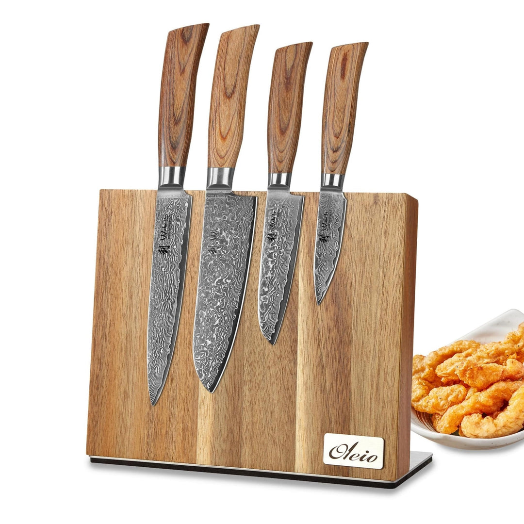 Wakoli EDIB Pro 4er Damastmesser-Set mit Messerblock mit 8-17cm Klingen gefertigt aus 67 Lagen echte