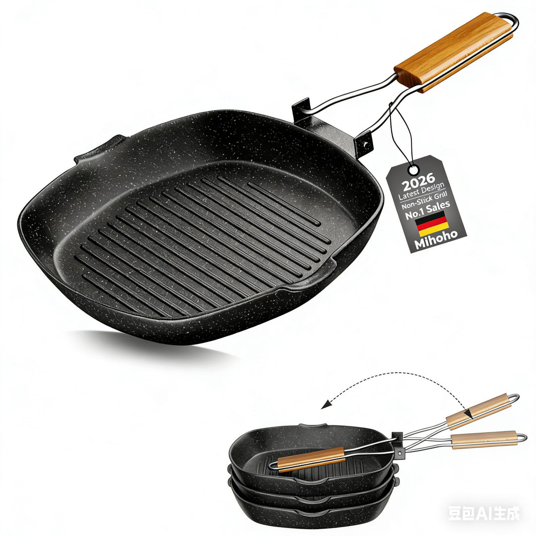 Grillpfanne Induktion gerillt, 24 x 24 cm steinbeschichtet Antihaft-Pfanne Feuerpfanne, Pfanne Induk