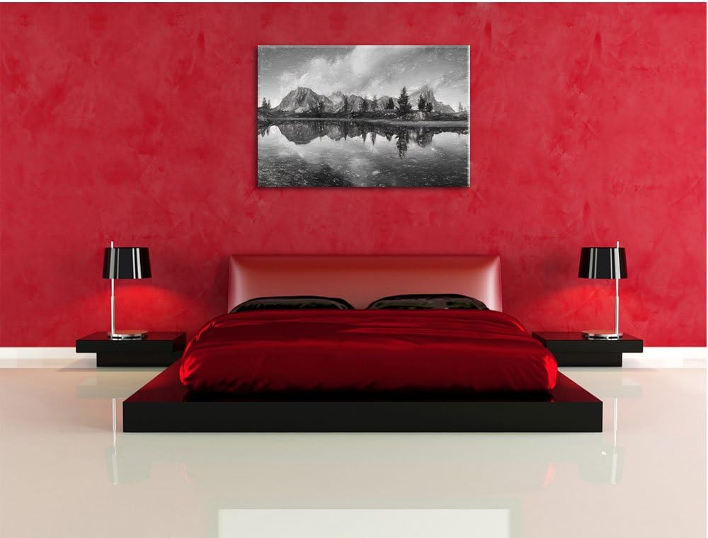 Pixxprint Dolomiten am See Limides / 100x70cm Leinwandbild bespannt auf Holzrahmen/Wandbild Kunstdru