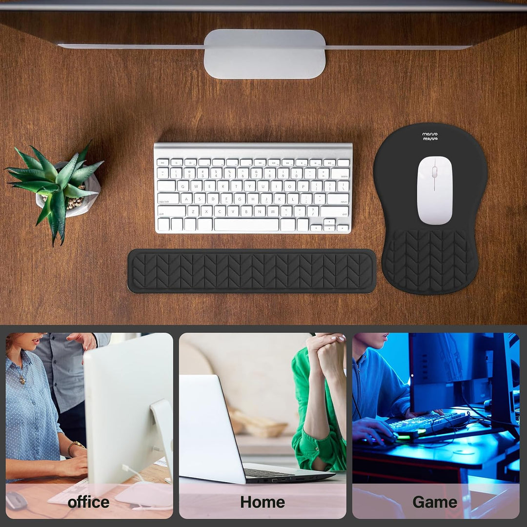 MOSISO Handgelenkstütze für Mauspad&amp;Tastatur Set, Gebogene Ergonomisches Mousepad&amp;Coaster Rutschfest