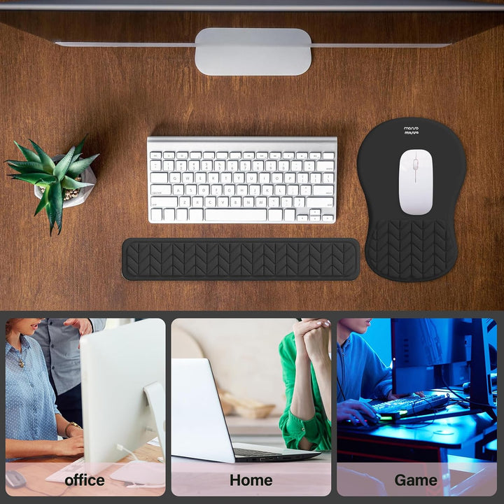 MOSISO Handgelenkstütze für Mauspad&amp;Tastatur Set, Gebogene Ergonomisches Mousepad&amp;Coaster Rutschfest