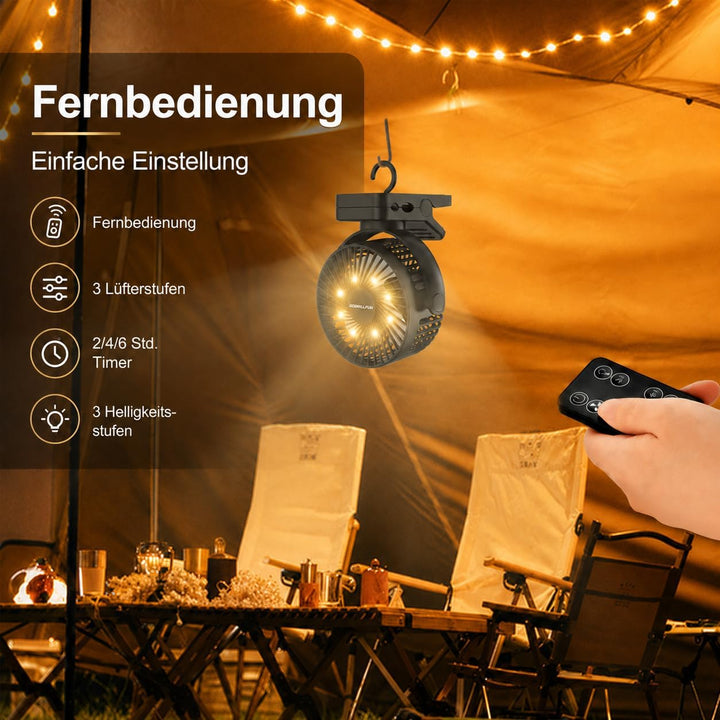 15,2 cm (6 Zoll) 12000 mAh Clip Ventilator Akku mit Fernbedienung, USB wiederaufladbar mit LED-Licht