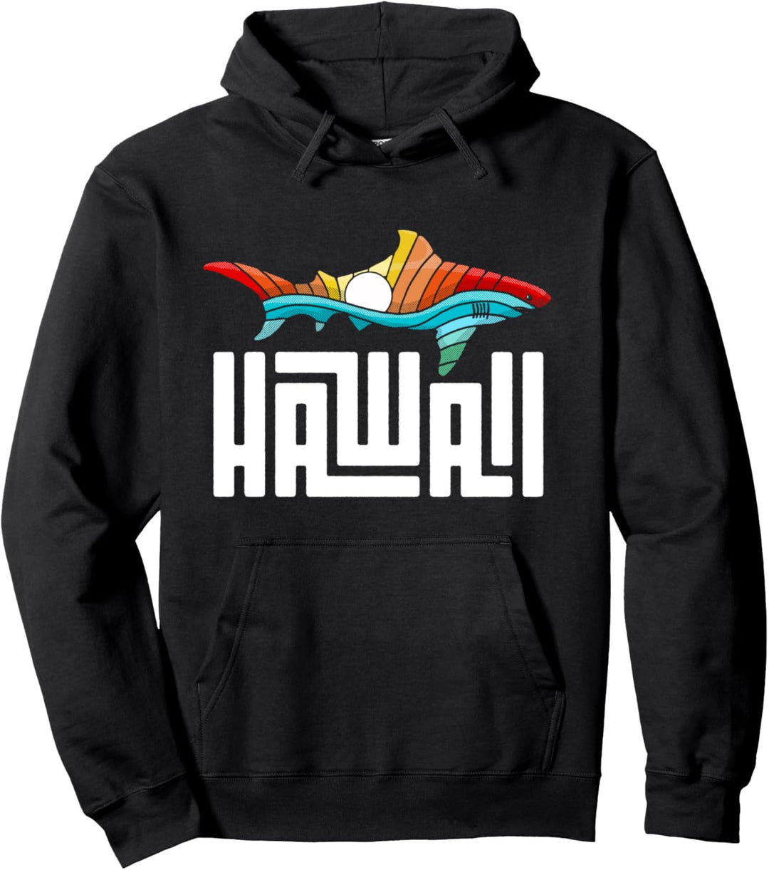 Hawaii Cool Rainbow Shark Retro Graphic Pullover Hoodie