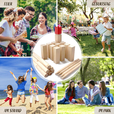 Ocean 5 Kubb - Original Wikinger Spiel | Premium Holzspiel im Stoffbeutel mit massiven Figuren | Sch