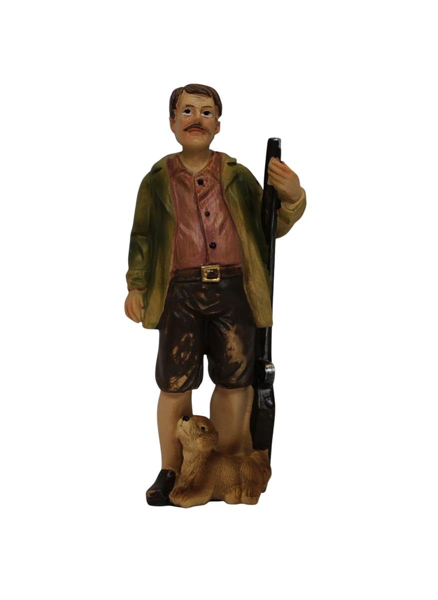 ZICOM Krippenfigur Miniaturfigur Jäger mit Hund Höhe 12,2cm handbemalt Polyresin, Modellbau Puppenha