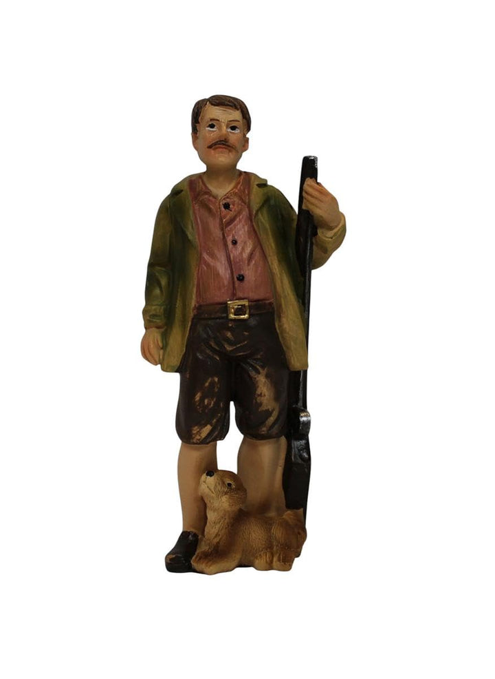 ZICOM Krippenfigur Miniaturfigur Jäger mit Hund Höhe 12,2cm handbemalt Polyresin, Modellbau Puppenha