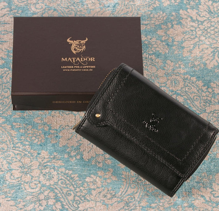 MATADOR Damen Leder Geldbörse TüV geprüfter RFID & NFC Schutz Frauen Portemonnaie Ladies Wallet Blac