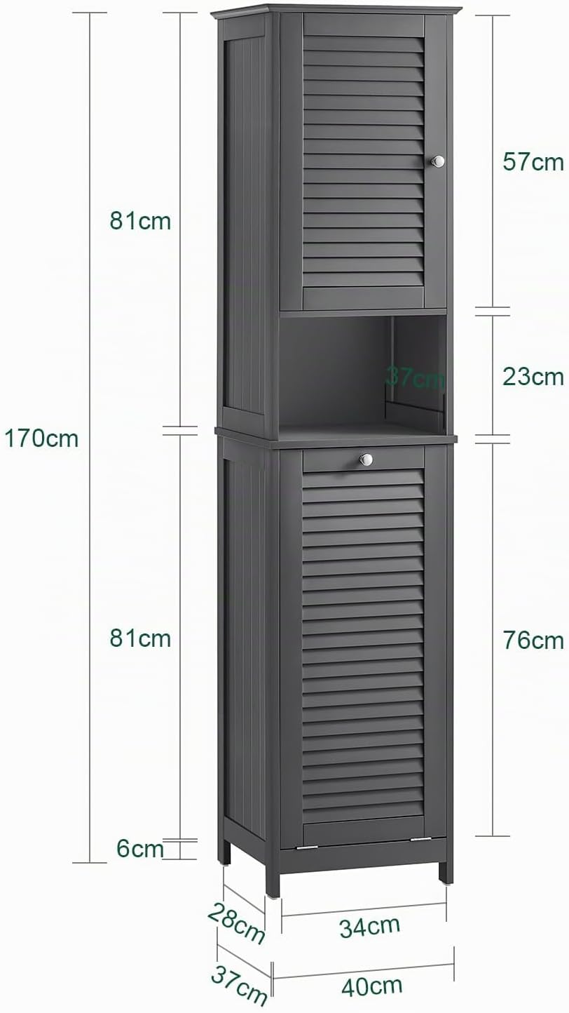 SoBuy Badezimmerschrank Hochschrank mit Wäschekorb Schmaler Badschrank mit Regal, Badmöbel für klein