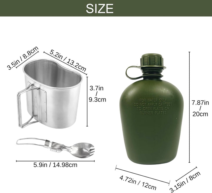 BeGrit Feldflaschenbecher Tragbar 1L Militär Überleben Trinkflasche Camping Wasserflasche mit Alumin
