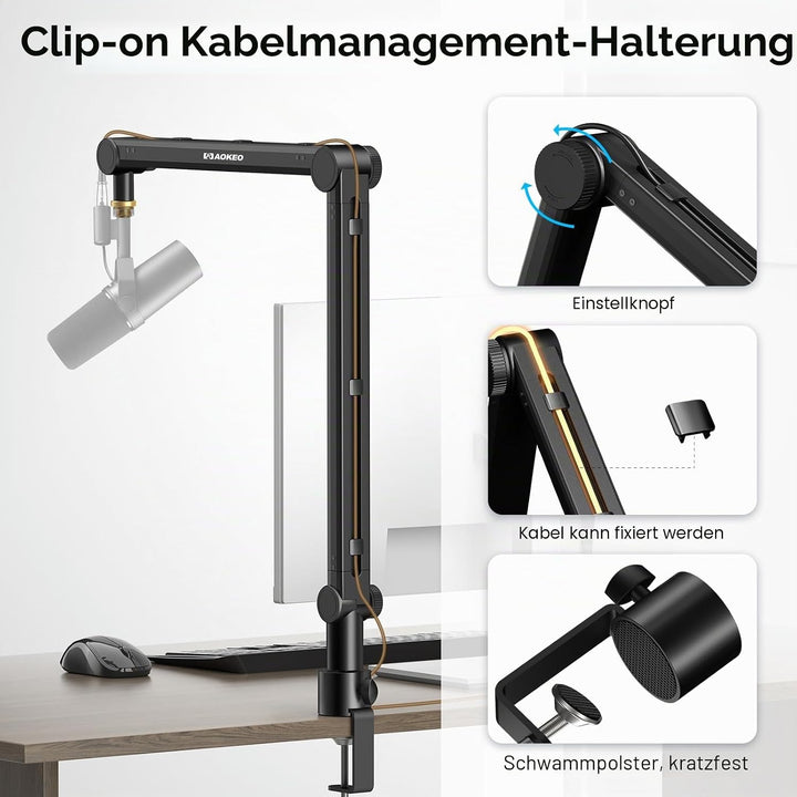 Mikrofon Arm,Aokeo AK-48 Mikrofon Ständer Arm für Shure SM7B,Blue Yeti,Blue Snowball,HyperX QuadCast