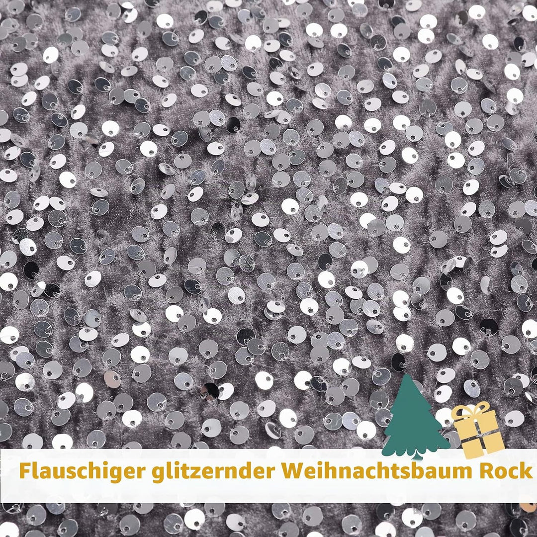 KONVINIT Grau Weihnachtsbaumdecke Rund Pailletten Christbaumdecke Luxus Weihnachtsbaumrock Weihnacht