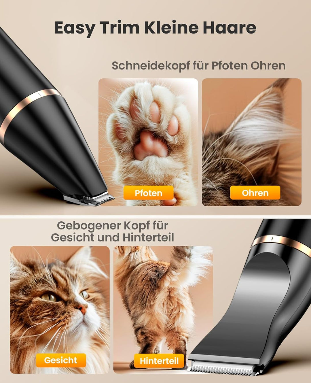 oneisall Pfotenschermaschine IPX7 Wasserdicht 2 Messerkopf Pfotentrimmer Hundeschermaschine für Hund