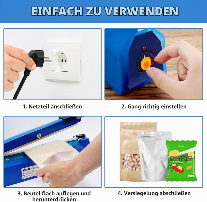 300 mm Folienschweissgerät - Handbetätigtes Einschweissgerät mit 3 mm Dichtungsbreite, 8-stufiger Te