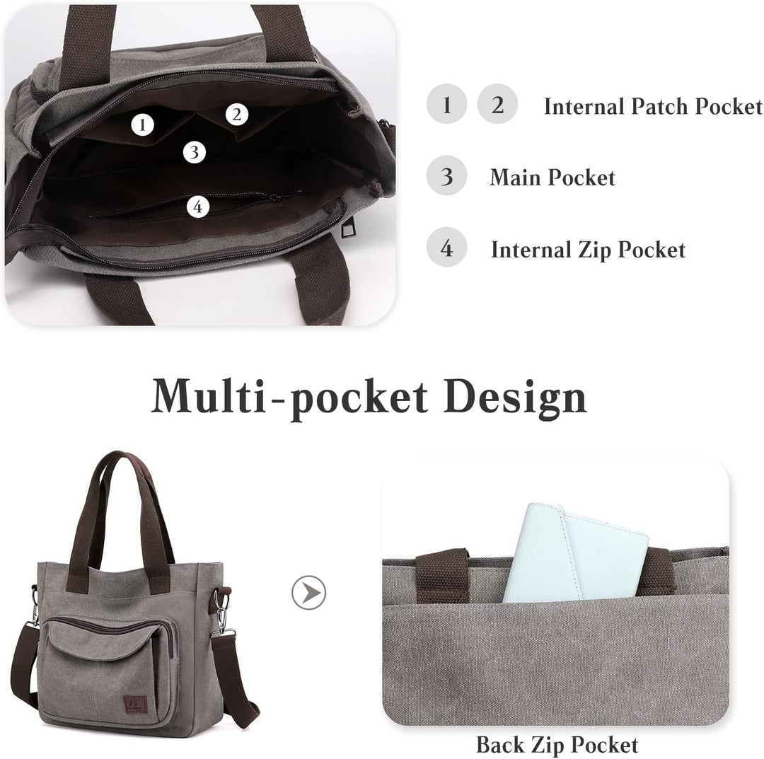 PORRASSO Damen Umhängetasche Canvas Schultertasche Handtasche Hobotasche Tote Mädchen Crossbody Bag