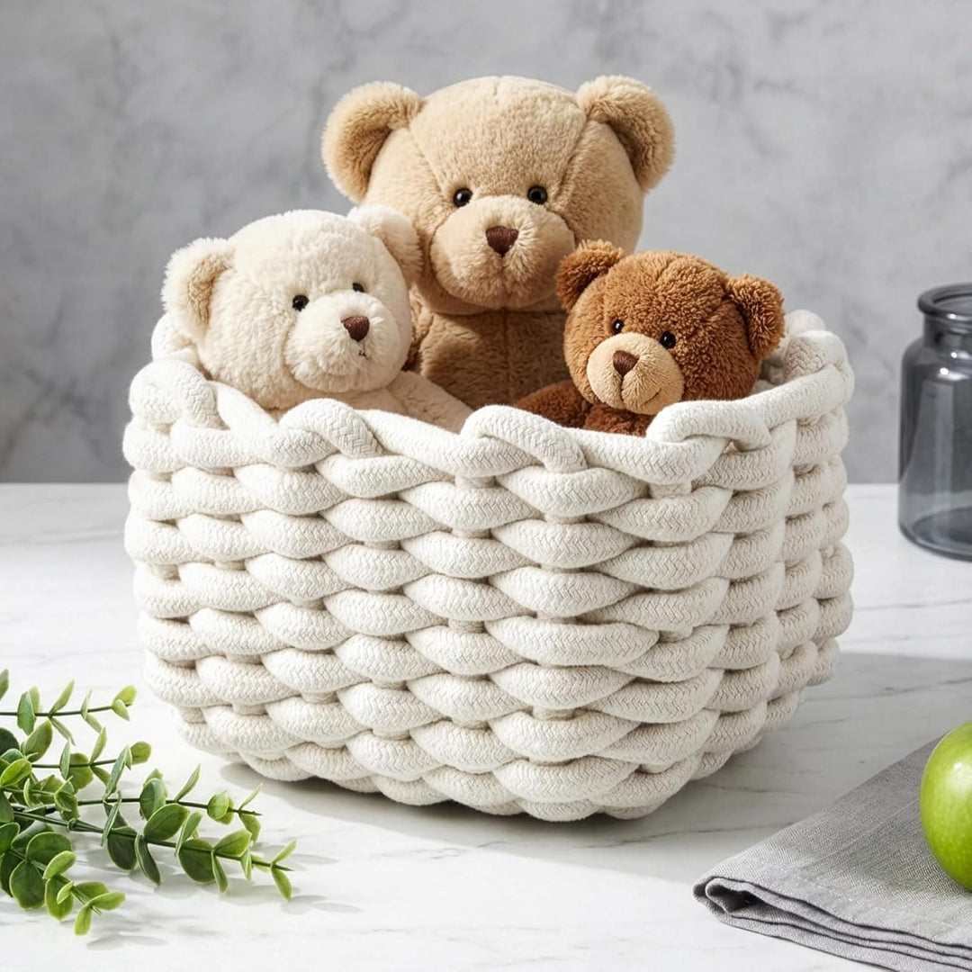 2/4 Stück Häkelkorb Aufbewahrungskorb 20 x 15 x 12 cm Baumwollseil Geflochtene Körbe Klein Organizer