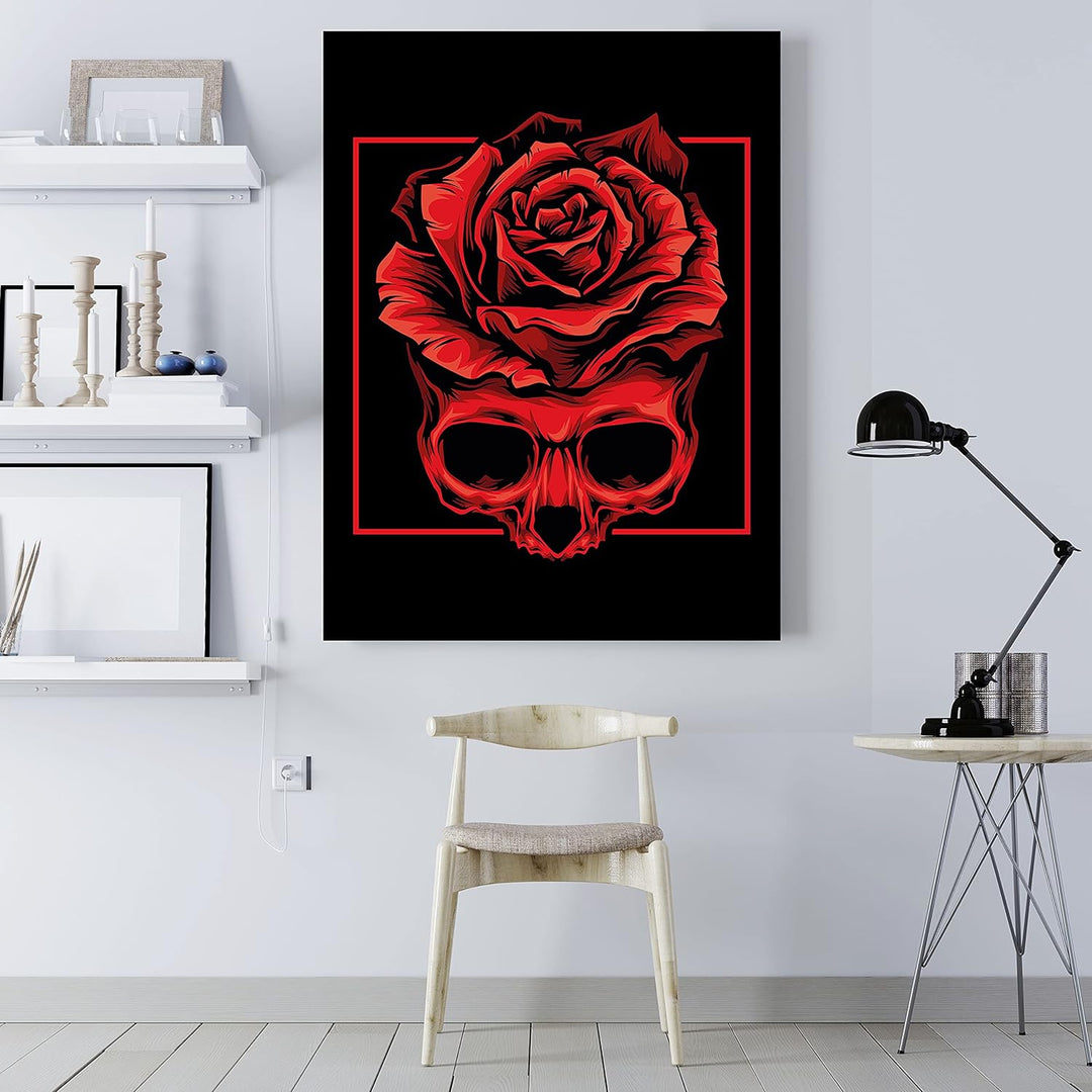 wandmotiv24 Totenkopf Wandbild aus Acrylglas, Grösse 100x75cm, Hochformat, Schädel mit Rose & Rechte