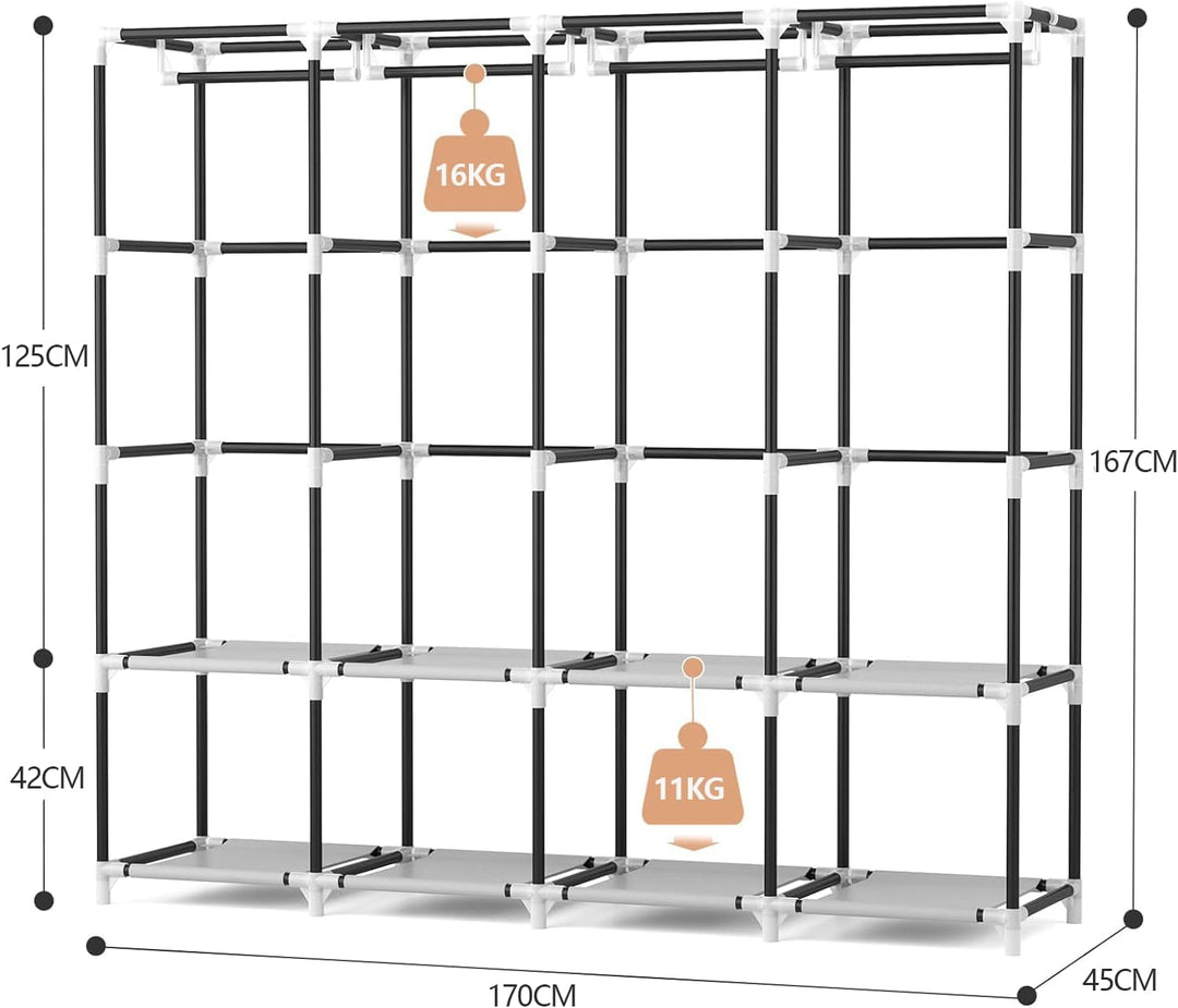 Vicye Kleiderschrank, Faltschrank,170*45*167 cm, Stoffschrank mit kleiderstange stabil, mit Abdeckun