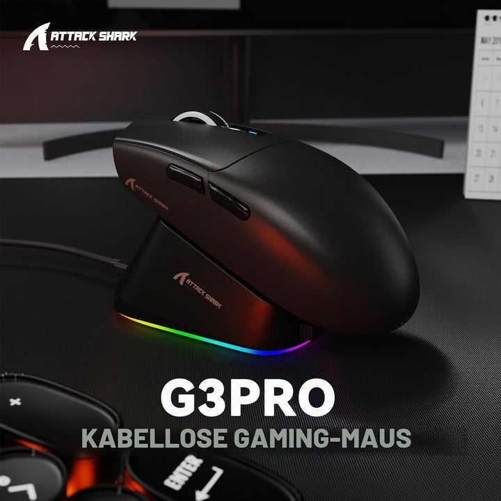 MAMBASNAKE x Attack Shark G3PRO Gaming-Maus mit Magnetischer Ladestation, BT/2.4G Wireless/Kabel, Pi