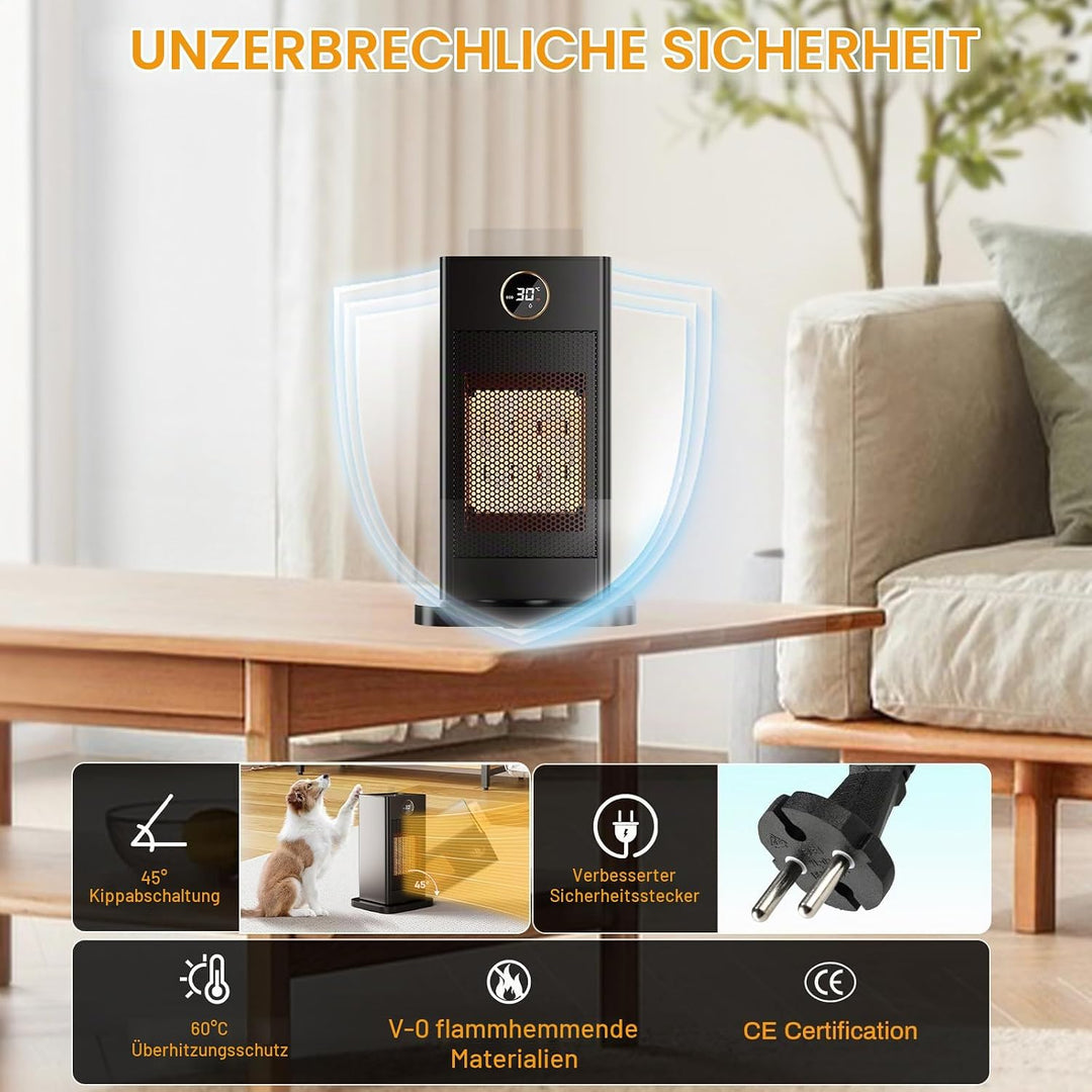 LIFERUN Heizlüfter Energiesparend Klein, Heizung Elektrisch mit Thermostat und Luftbefeuchter, 90° O