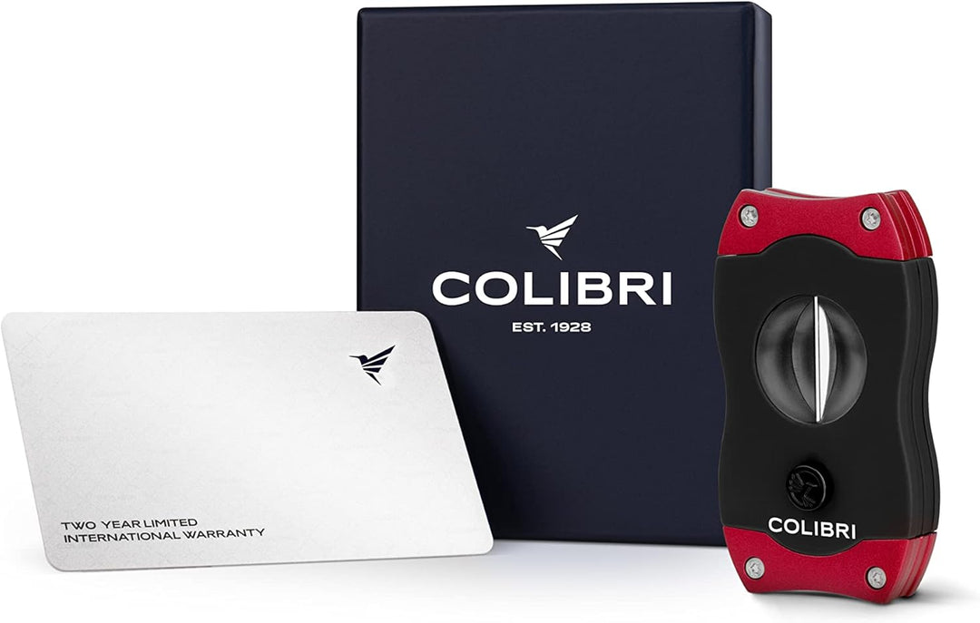 Colibri V-Cut Zigarrenschneider | Schwarz Mit Rotakzenten | Federauslöser | Tiefer 7mm V-Schnitt | B