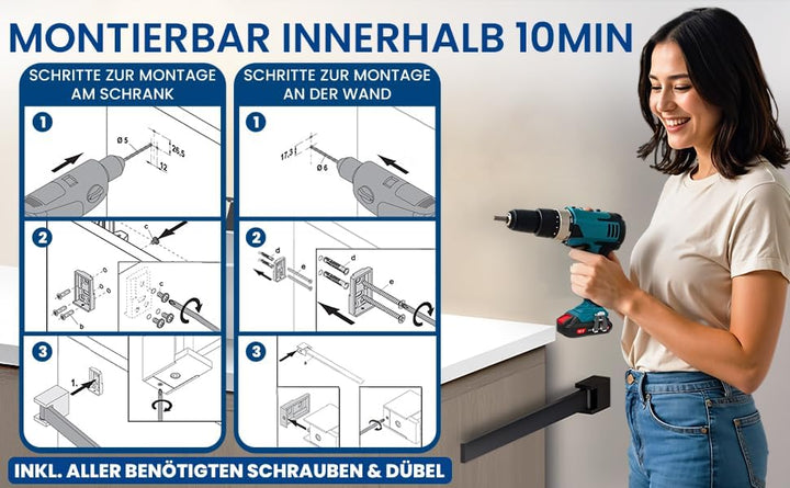 rtmr Handtuchhalter Wandmontage & Schrankmontage, schwenkbar, schwarz matt, Premium Gästehandtuchhal