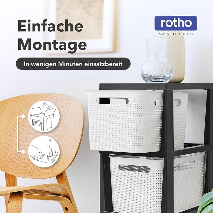 Rotho Brisen Rollcontainer mit 3 Schubladen, Kunststoff (PP recycelt), anthrazit, 3x16l (36,6 x 30,0