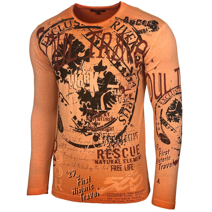 Herren Longsleeve T-Shirt Moderner Männer Langarmshirt Langarm Sweatshirt 704, Orange