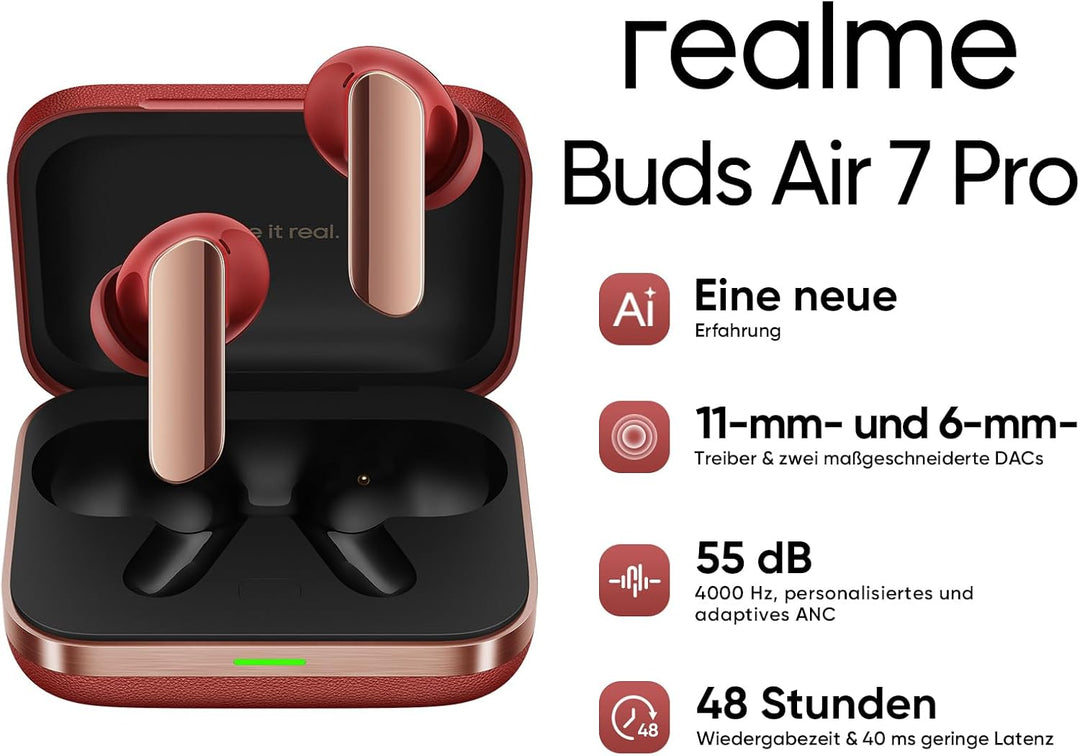 realme Air 7 Pro Kabellose Kopfhörer Bluetooth 5.3 mit AI-Lärmunterdrückung (ANC), 48h+ Akkulaufzeit